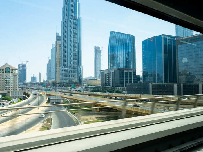 You can see the Burj Khalifa, the tallest tower in the world, from outside the train as you go into the station. It