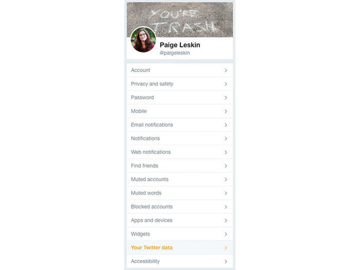 Select "Your Twitter data," which is found all the way toward the bottom of your settings list.