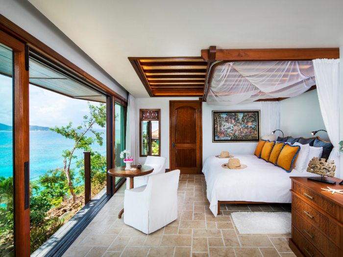 Each room offers panoramic views of the Caribbean, the Atlantic, and neighboring islands.