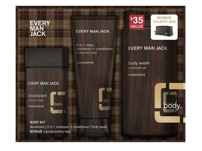 A sandalwood-scented toiletry and dopp kit bundle for men