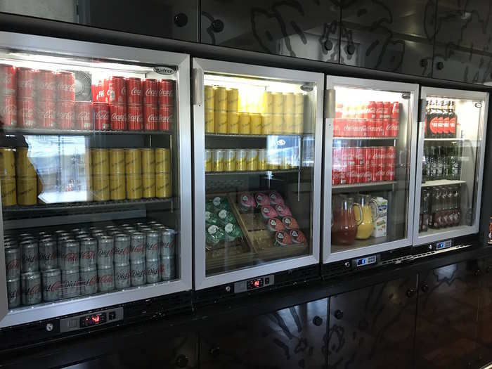 Even though there was no cocktail bar in the morning, there was a fully stocked drinks fridge upstairs with juice, other soft drinks, and beer.