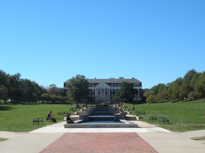 The University of Maryland, College Park campus is centered around a brick building-lined mall that