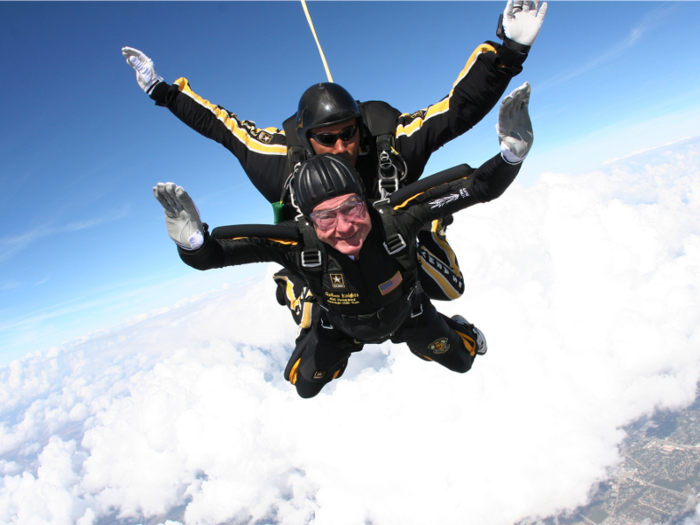 Ten years later, Bush parachuted in with members of the US Army Golden Knights for a re-dedication ceremony at the presidential library,