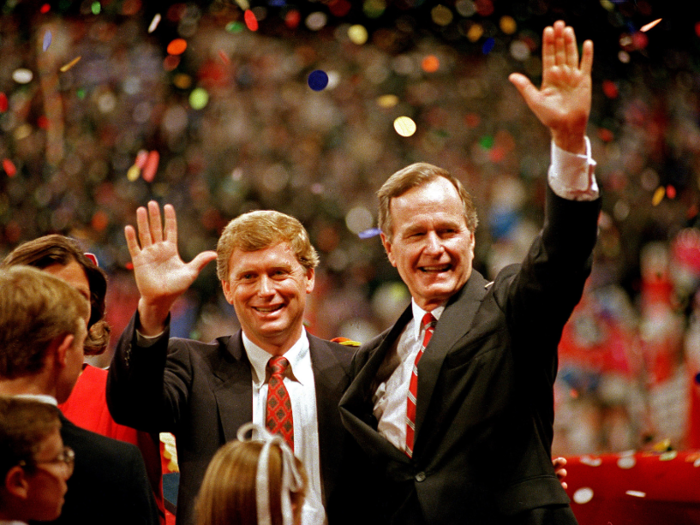 He would go on to become the 41st president of the United States in 1989. He chose Daniel Quayle, a senator from Indiana, as his running mate.