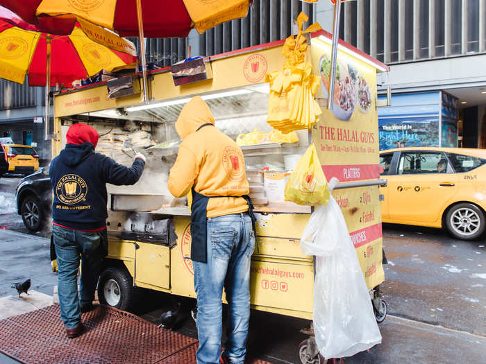 Omar said that many employees stay at The Halal Guys for years because the company generally only promotes from within. "I started as a driver six years ago, then joined a cart, then joined the training program to train other employees, then I was promoted to a manager, and now I