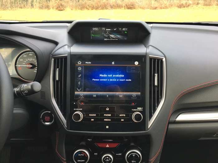 Our test car came equipped with the optional eight-inch touchscreen running Subaru