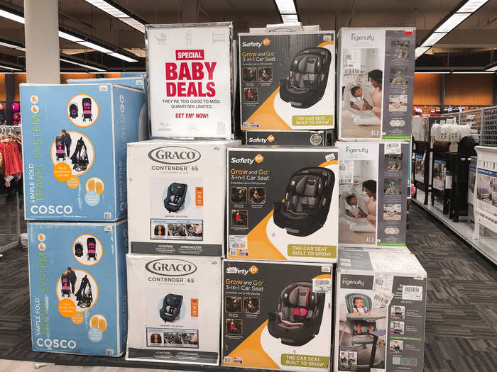 ... and plenty of baby products like car seats and strollers.