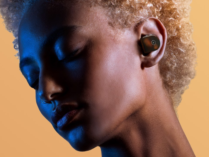 A pair of truly wireless earbuds