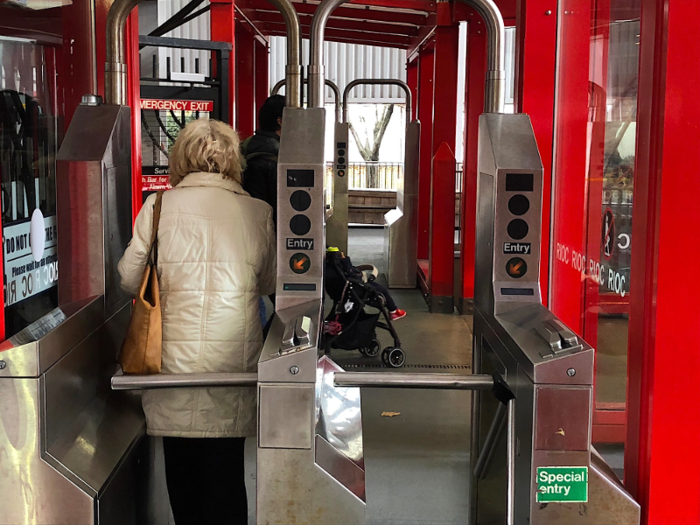 Passengers swipe their Metrocards and pass through the turnstiles just like they would with the subway or bus, too.