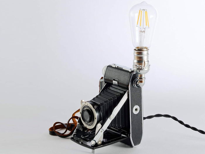 A cool lamp made from a 1950s film camera