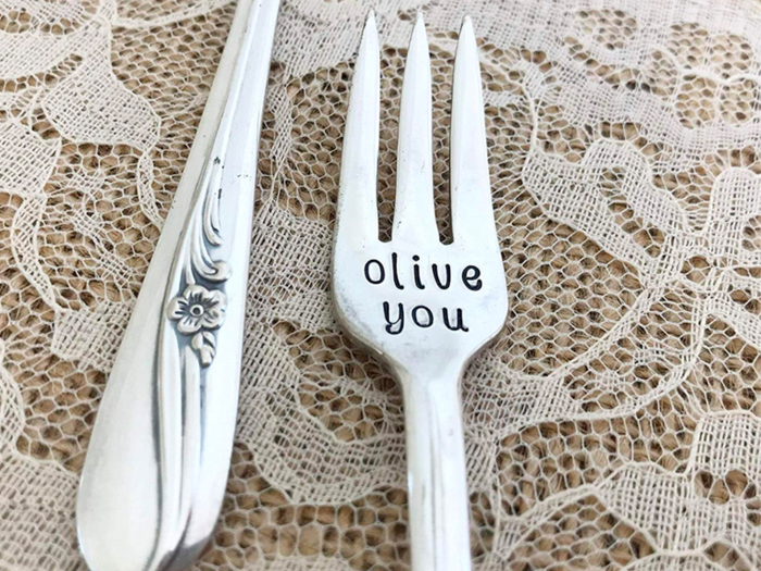 A cute hand-stamped appetizer fork