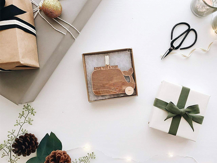 A laser-cut wooden ornament