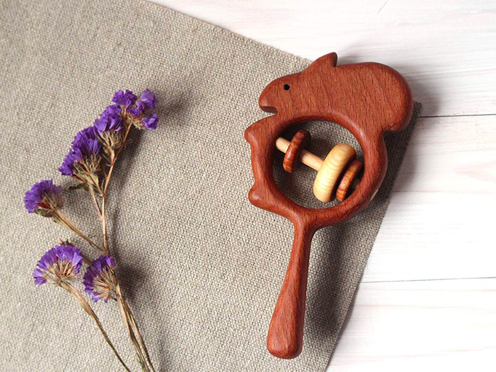 A carefully crafted rattle and teething toy