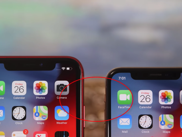 The iPhone XR also has a slightly thicker bezel, or border around its display, compared to the iPhone XS.