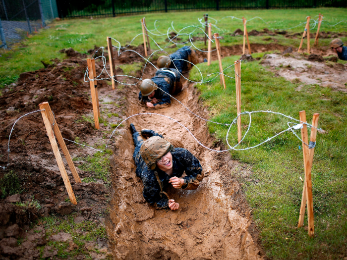 CULMINATION OF TRAINING: Midshipmen must endure a rigorous 14-hour set of physical and mental challenges known as "Sea Trials" at the end of their freshman year.