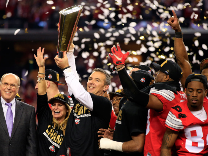 Meyer won his third national title in 2014 after the Buckeyes took down top-ranked Alabama in the Sugar Bowl and Marcus Mariota and the No. 2 Oregon Ducks in the national championship game.