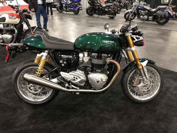 A Thruxton, with yellow springs and a gold fork.