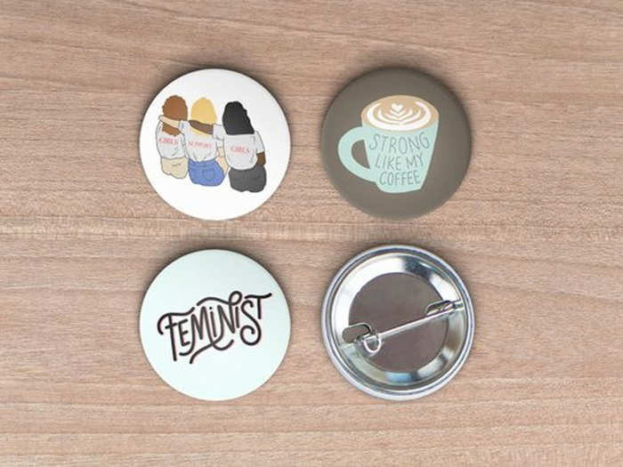 A set of feminist pins to decorate their bags