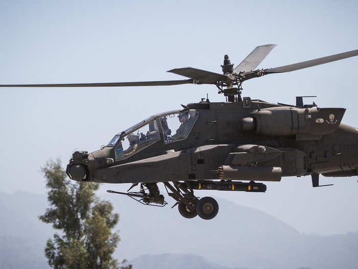 The Apache can carry 16 hellfire missiles and 76 2.75-inch rockets. It also carries a 30 mm gun with 1,200 rounds of ammunition.