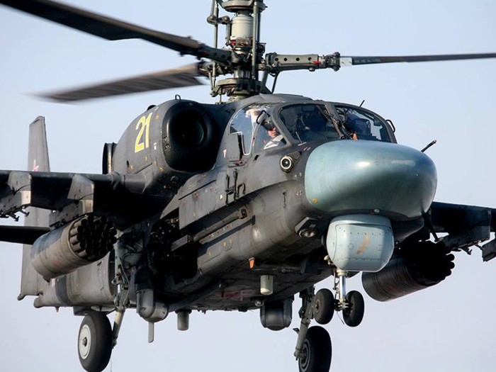 DESIGN: The Ka-52 has two three-blade counter-rotating rotors, making it extremely maneuverable. Russian media even claims it can pivot 90 degrees on the spot.