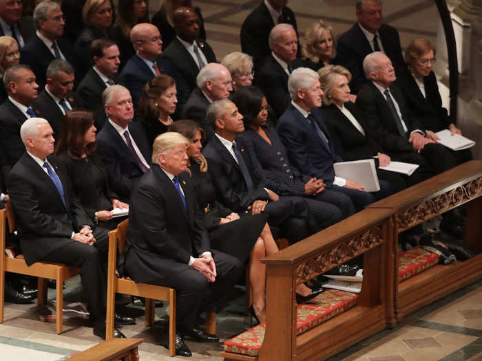 The first pew of the church was filled with all the living presidents and their wives.