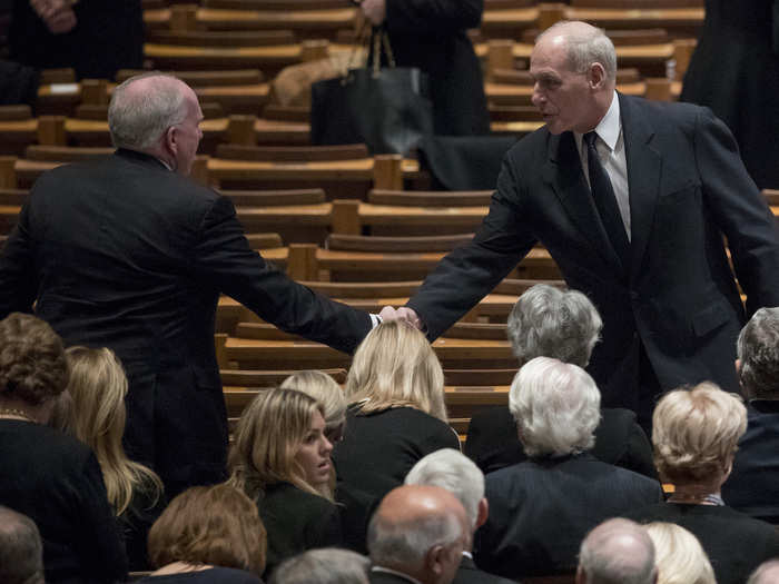 There were a good amount of across-the-aisle conversations as well, like this one between former CIA Director John Brennan, left, and White House Chief of Staff John Kelly, right.