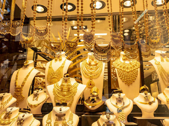 You can see the influence of the customer base on the style of the elaborate jewelry on display. These pieces cater to Indian customers, Badran said.