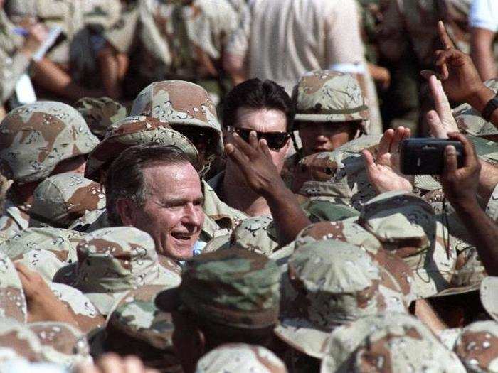 In 1990, President Bush spent Thanksgiving with deployed troops in Saudi Arabia after the invasion of Iraq.