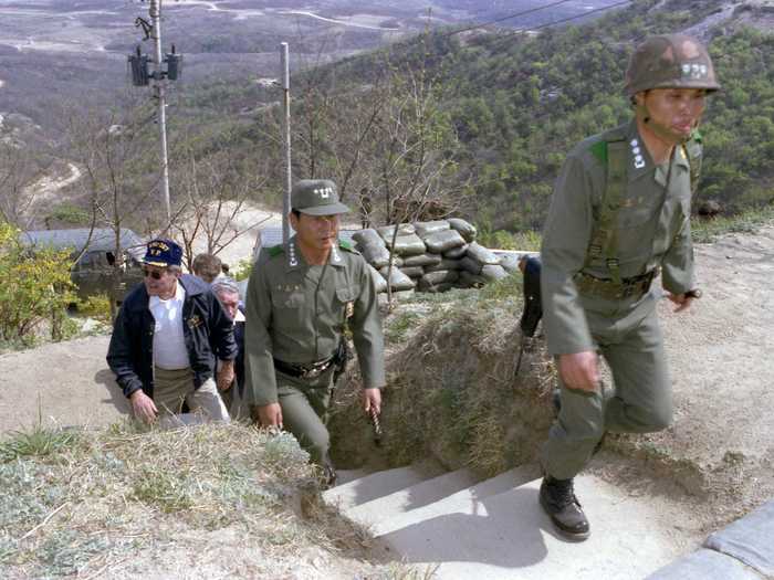 As vice president, he visited the Korean DMZ in 1982.