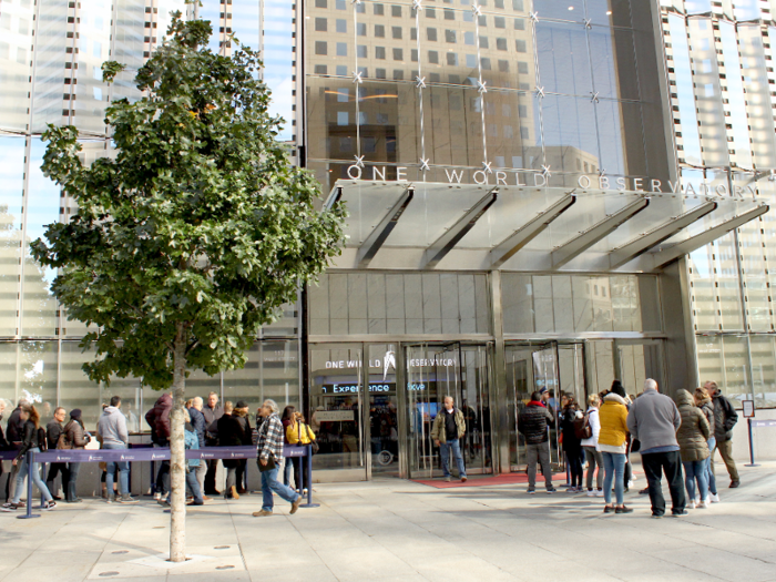 Visitors going up to the One World Observatory at the top of the building have a separate entrance on the west side.