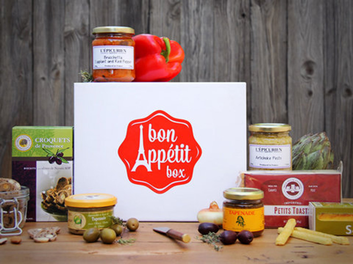 A box of sweet and savory French goodies