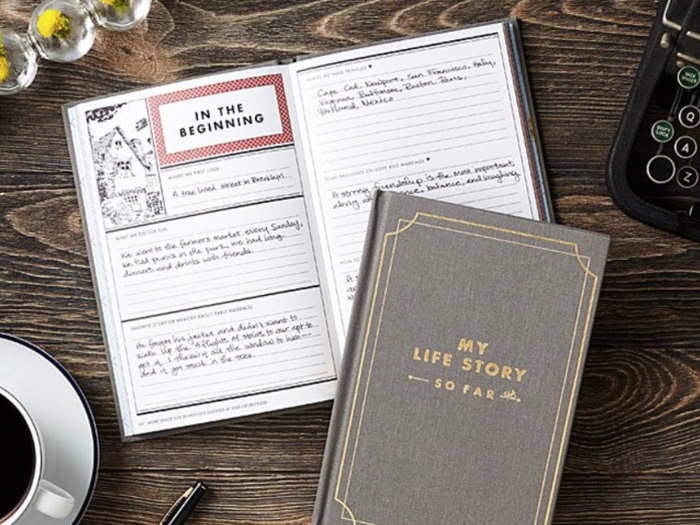A journal that prompts them to record their own personal history for a new family keepsake