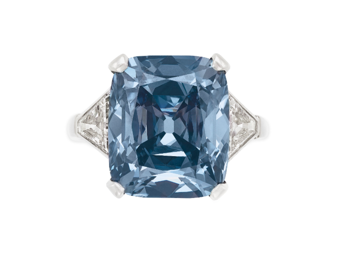 And the most expensive sale of the night was a cushion-cut fancy vivid blue diamond ring of 8.08 carats by Bulgari, which went for $18.31 million. Christie