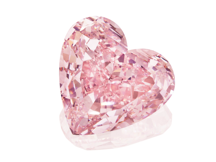 This heart-shaped pendant necklace, a fancy intense pink diamond of 15.56 carats, sold for $9.53 million.