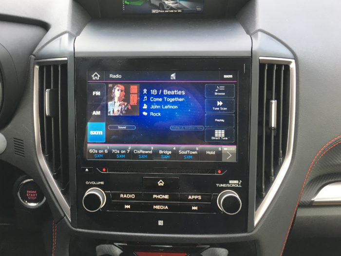 Our test car came equipped with the optional eight-inch touchscreen running Subaru