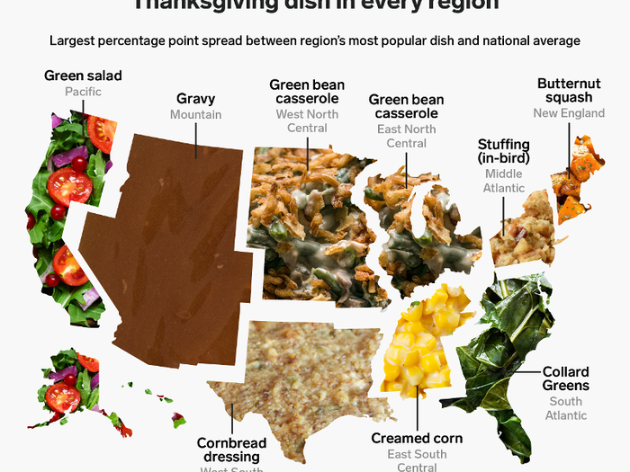 For Thanksgiving, INSIDER conducted a nationwide survey to see what regional differences existed when it came to food served and pies consumed.