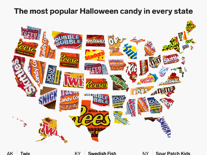 In honor of Halloween, online candy retailer CandyStore.com used 11 years of sales data to determine the favorite candy of every state.