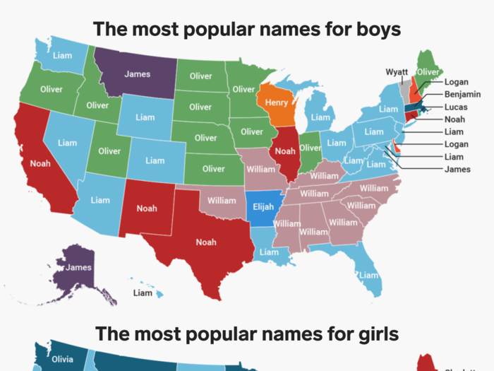 On May 18, the Social Security Administration released statistics on the popularity of baby names in the previous year. Liam was the most popular name for baby boys in 16 states and Emma was the most popular name in half of the states.