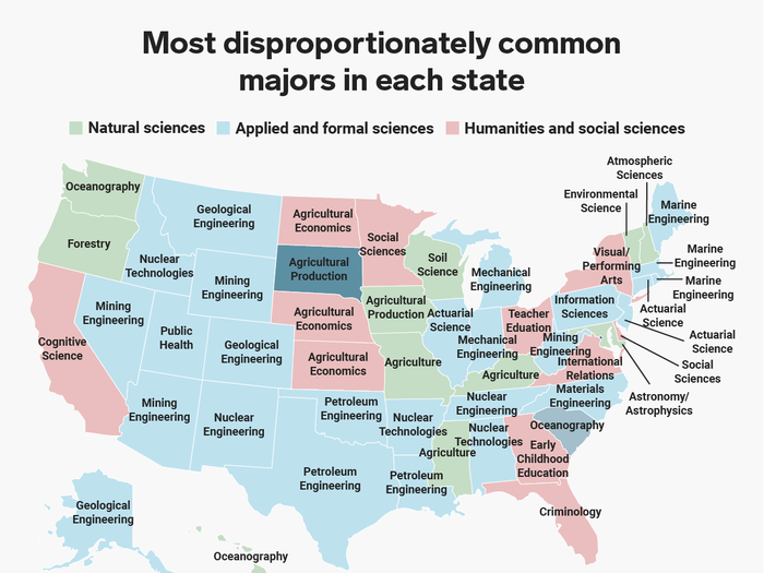 Zippia also looked at the most disproportionately popular college major in every state.