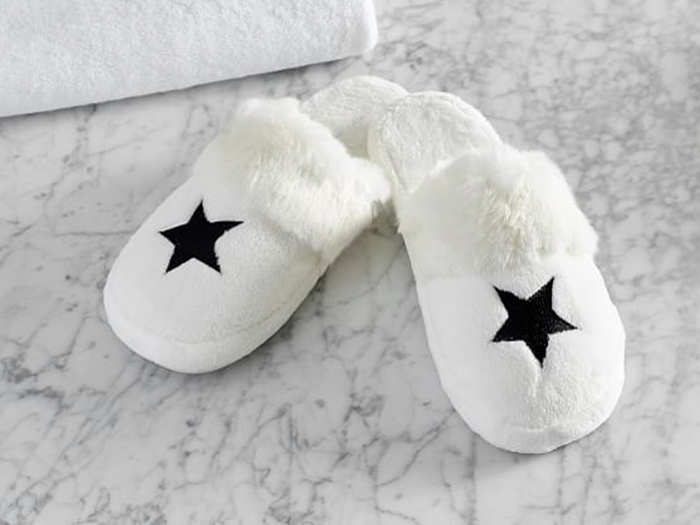 A pair of plush slippers for lounging around the house