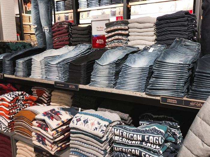 There was a lot of denim for sale and sweaters piled up everywhere.