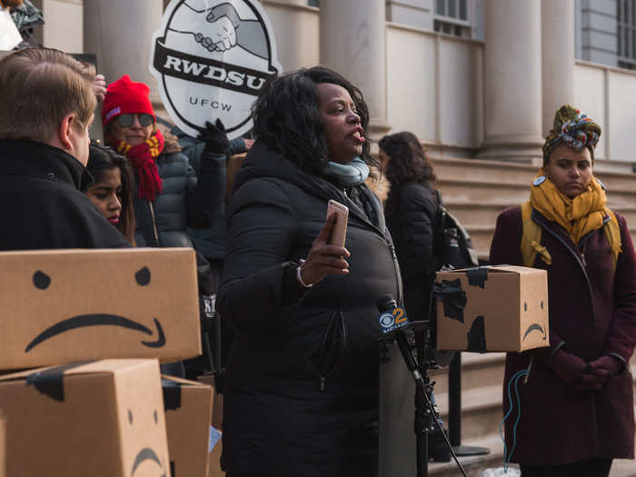 Assembly member Latrice Walker, a speaker at the protest, said, "I have a simple message. When people show you who they are the first time, believe them."