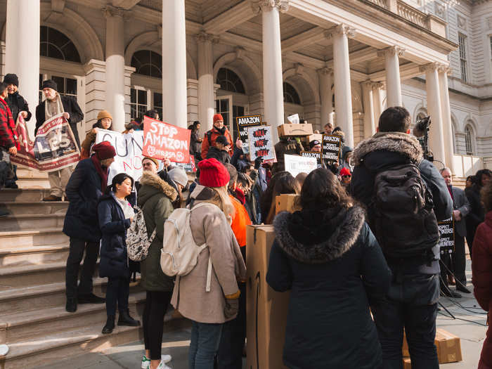 The protesters all had the same message: New Yorkers do not want Amazon. Repeatedly, protesters chanted "Whose city? Our city. Whose Queens? Our Queens."