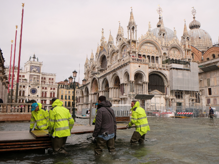 The city has had to install catwalks for people to walk on in some areas, including the central square, Piazza San Marco.