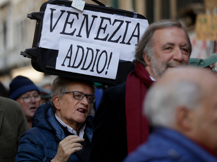 Venice residents have protested against the masses of tourists they perceive as taking over their city.