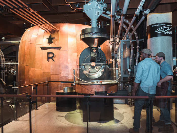 The centerpiece of the first floor is a giant copper cask where beans are stored after they