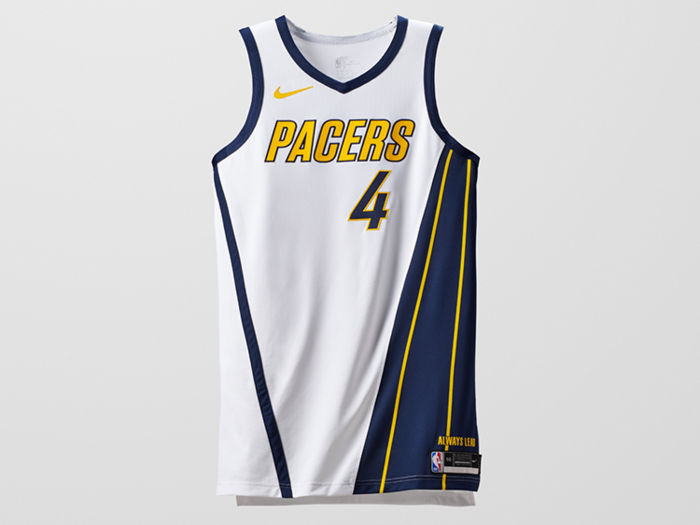 With a stretch of road running across the front and "Always Lead" stitched above the jock tag, the Indiana Pacers