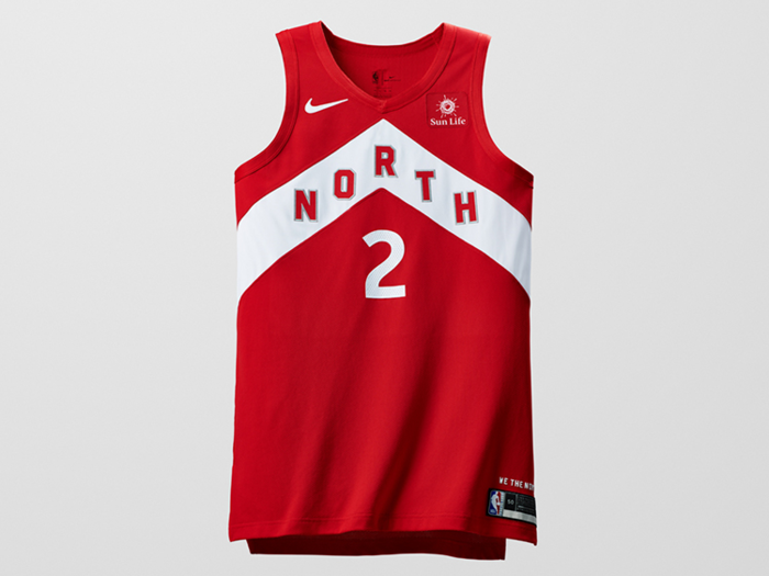 As the only NBA team from the Great White North, the Toronto Raptors honored the Canadian flag with a red-and-white version of their popular "North" uniforms.