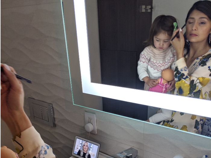 Rincon does her makeup with the help of her Google Home Hub, a smart display. "I didn