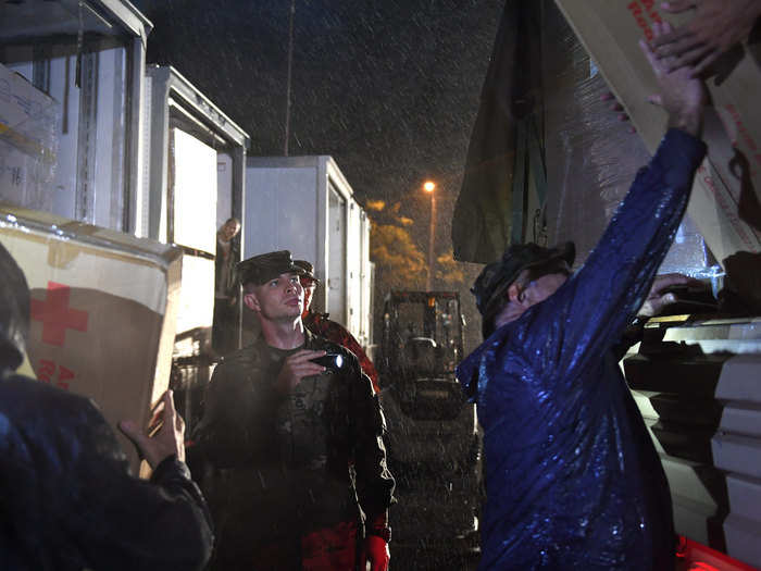 In the aftermath of Hurricane Florence, one of the largest storms to hit the Carolinas in years, National Guardsmen transported more than 300 cots and 800 blankets to eight different shelters across Fayetteville, North Carolina.